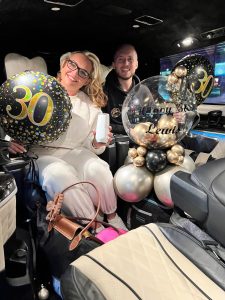 30th Birthday Luxury Airport Transfer to Heathrow with bespoke balloons